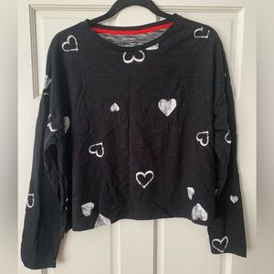 Rachel Roy Black with White Harts long Sleeve Cropped T-shirt